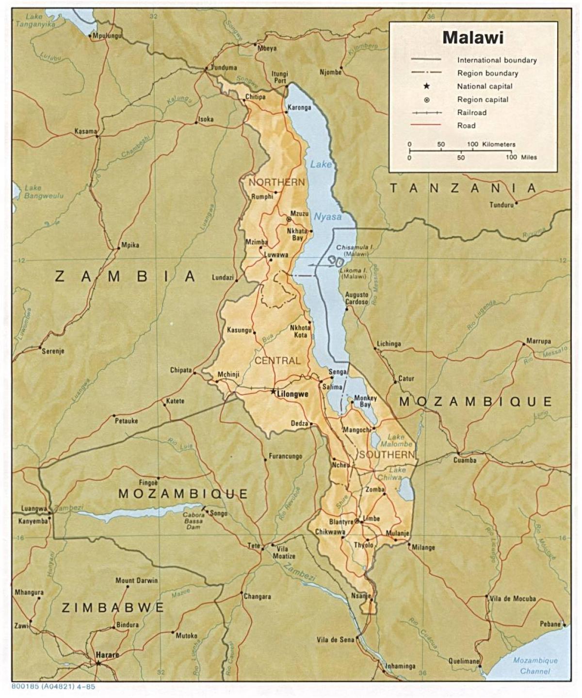 მალავის ტბის რუკაზე