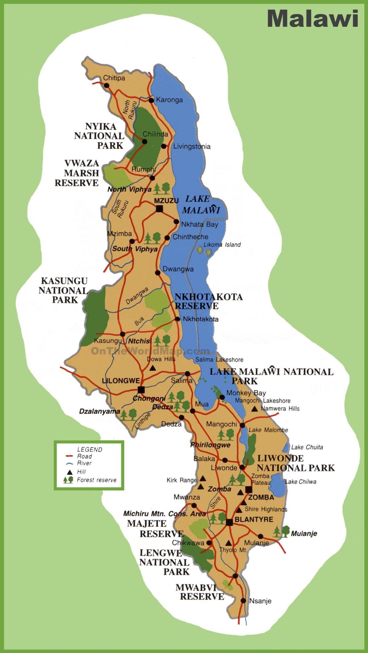 რუკა მალავი და მის მიმდებარე ქვეყნებში